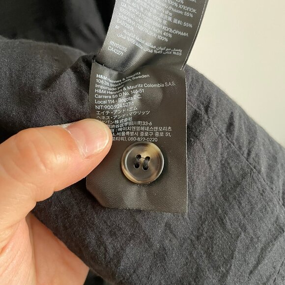 H&M Black Linen Cotton Blend Buttons Dress Midi Smocked, Women's Medium, Flaw - Picture 10 of 16